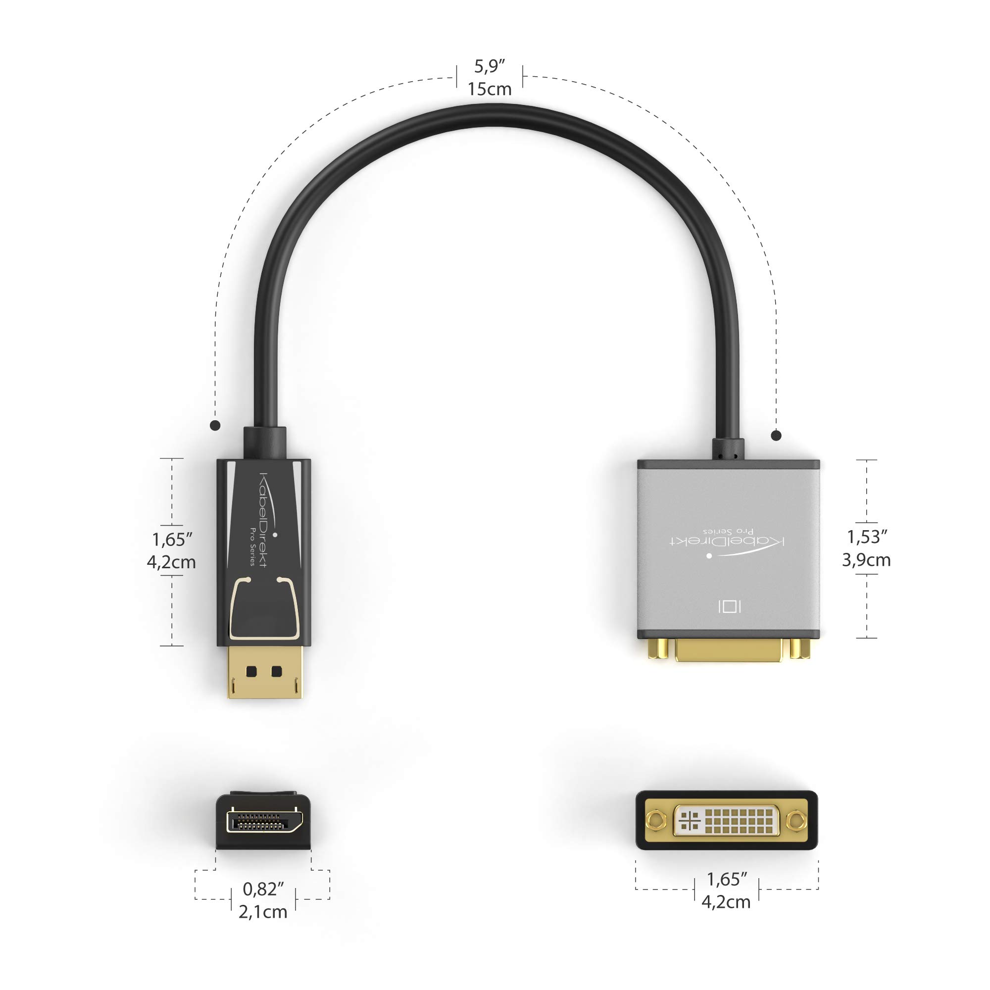 KabelDirekt – Adapter DisplayPort DP do DVI, 0,15m (maksymalna rozdzielczość 4K/30Hz, wszystkich kart graficznych z gniazdem DP i służy do podłączania monitorów z wejściem DVI)