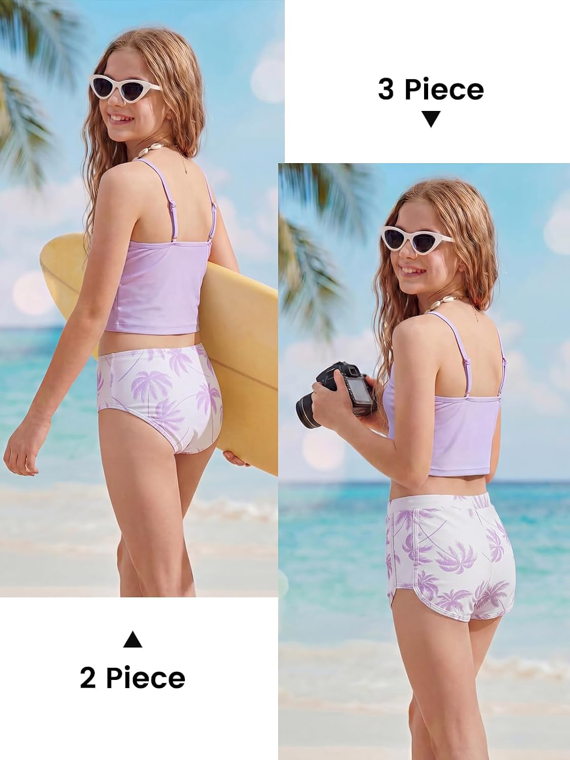 JiAmy Girls Hawaiian Tankini Swim Set Bathing Suit with Cover Up 7-16Y image 4
