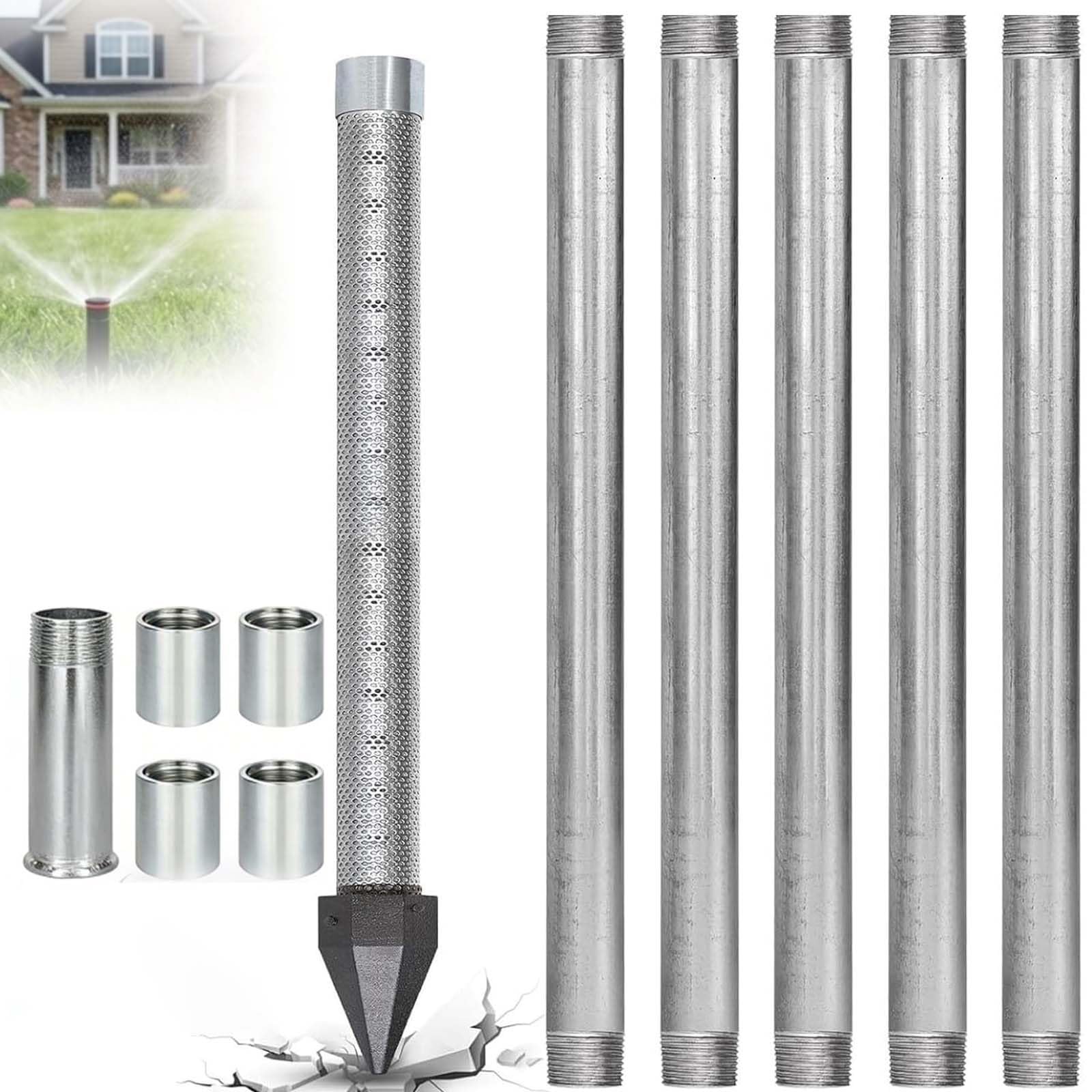 Sand Point Well Kits, Thickened Lead-Free Water Well Drilling Kit Includes 1-1/4" x 36" Well Point Pipe (60 Gauze) 1-1/4" Drive Point Well Pipes, for Sand Point Wells and Soft Soil Wells(5+1kit)
