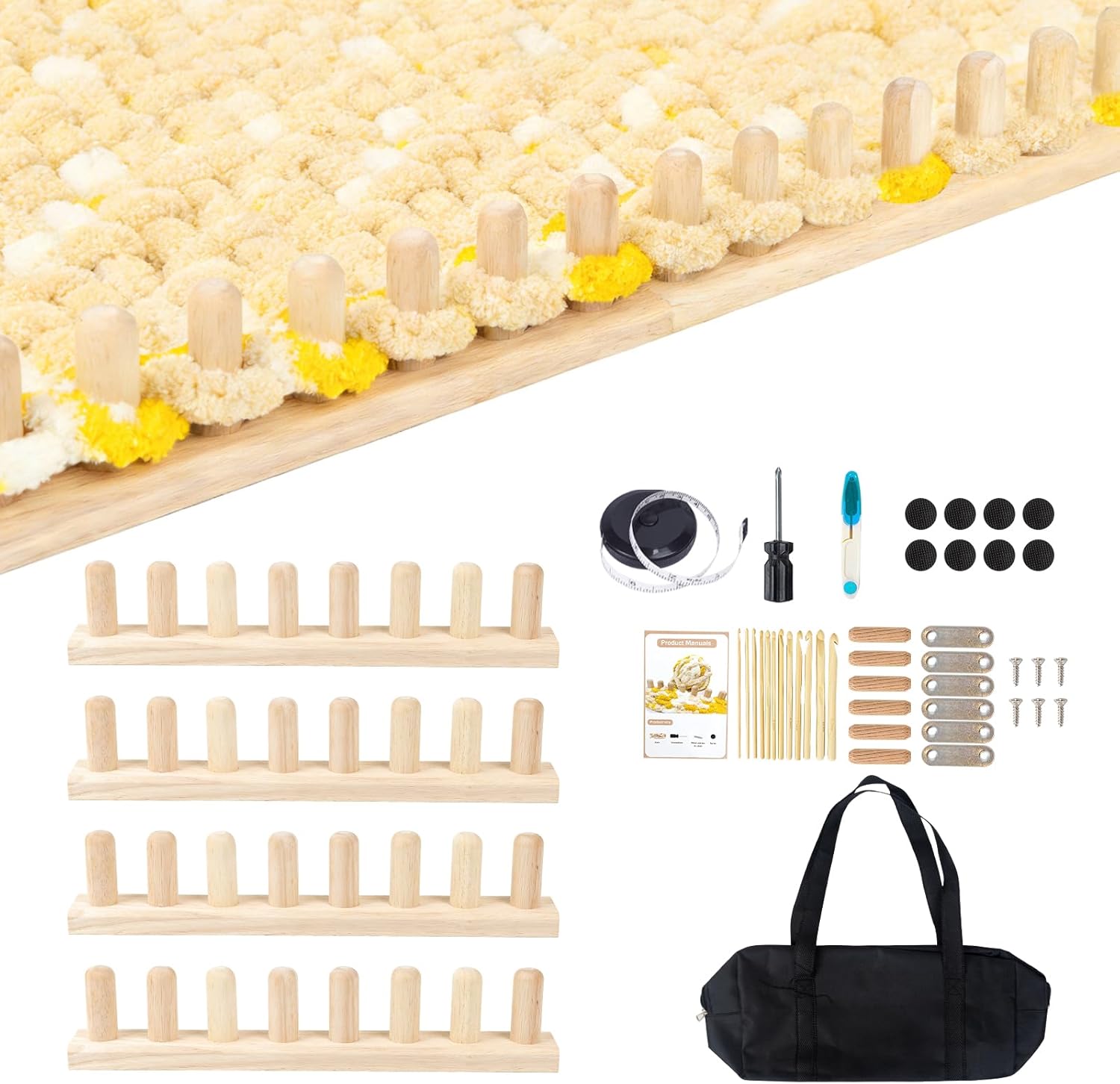 WodGod 62.8” Chunky Blanket Loom Kit, Knitting Loom for Chunky Yarn, Modular Yarn Loom for Blankets with Storage Bag, Anti-Slip Base, Premium Rubber Wood Loom Knitting Set