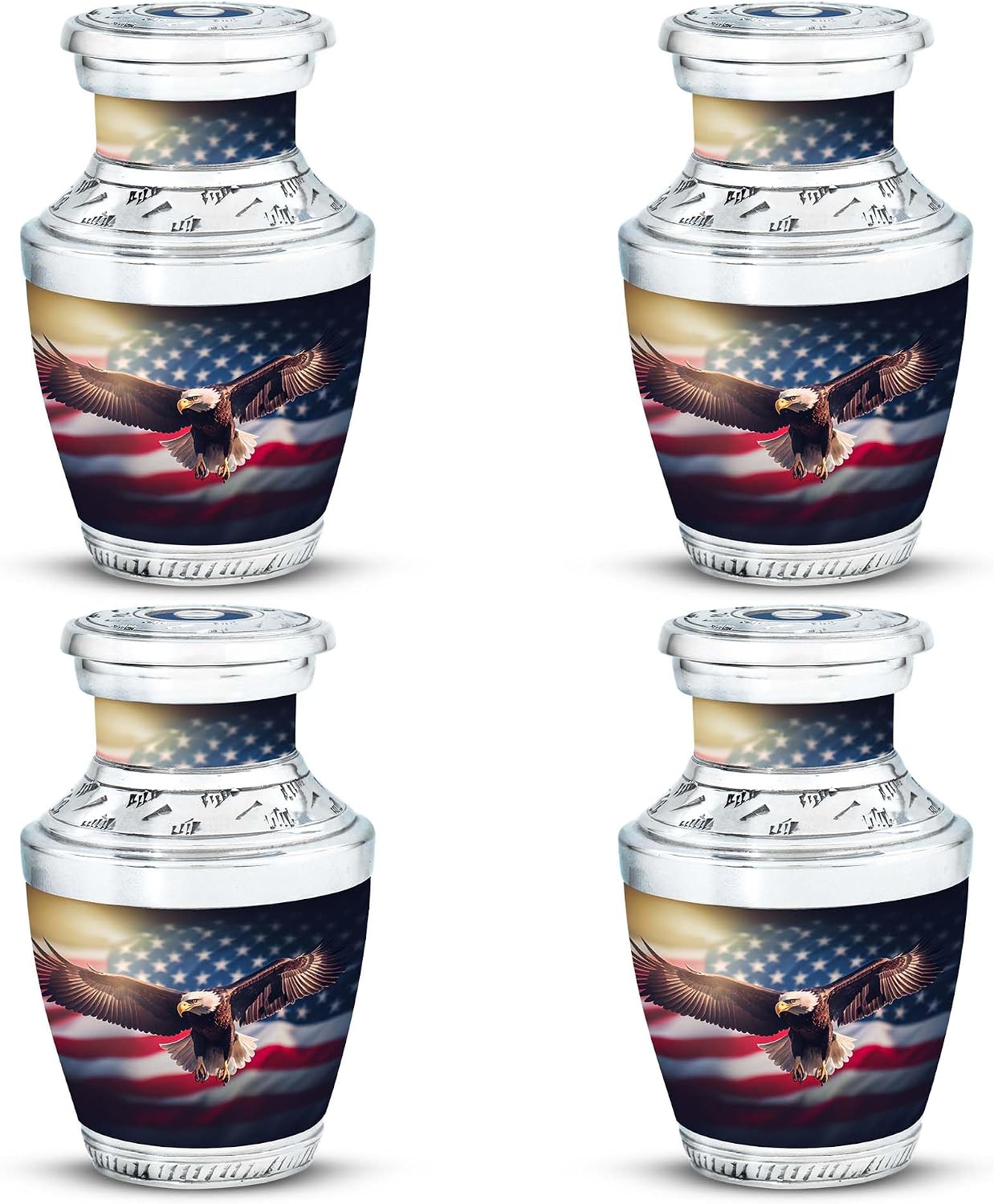 The American Bald Eagle and The Stars and Stripes, Set of 4 Keepsake Urn,Decorative Urn, Memorial Small Urns for Human Ashes, Cremation Keepsake Funeral Urn for Ashes 3''