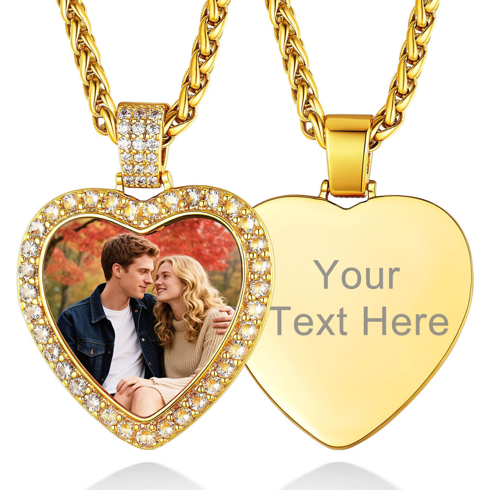 Custom4U Picture Necklace Personalized Photo Circle Chain for Men Women