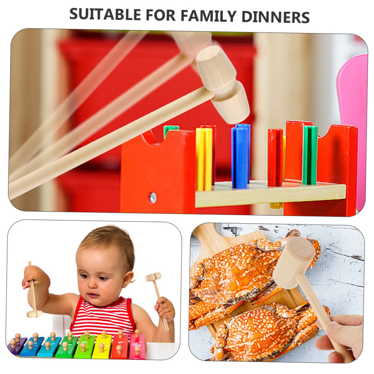 BIUDECO 50 Pcs Multipurpose Wooden Hammers for Seafood Cake Baking Crab Mallets Smooth Surface No Scratch Reusable Recyclable