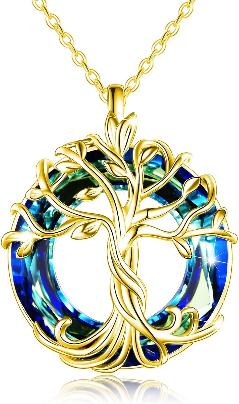 TOUPOP Tree of Life Necklace 925 Sterling Silver Family Tree Pendant with Austrian Crystal Jewelry Valentines Day Birthday Gifts for Women Mom Wife Her