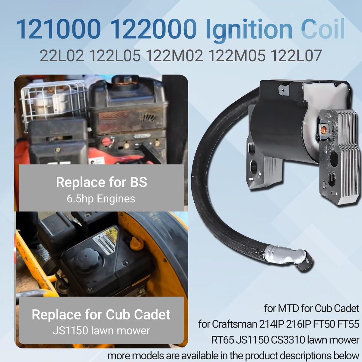 Zündspule für BS 796964 802574 695711 555530 557040 590454 | 492416 493237 491760 692605 12A100 121A12 110432 110492 FT50 JS1150 CS3310 Handrasenmäher Kleinmotoren