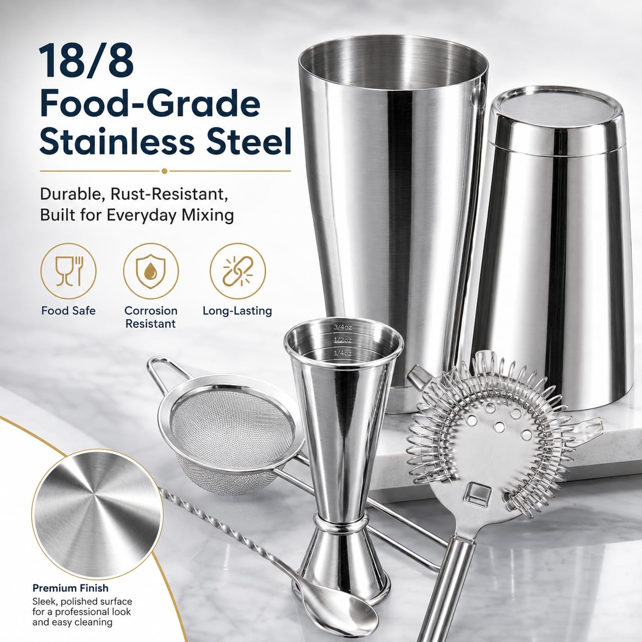 Semderm Pro Cocktail-Shaker-Set Mixology Barkeeper-Set, extra Dickes Boston-Shaker-Set aus Edelstahl, Cocktail-Set, Bar-Set, Barzubehör, Barkeeper-Set für Zuhause, Bar, Party