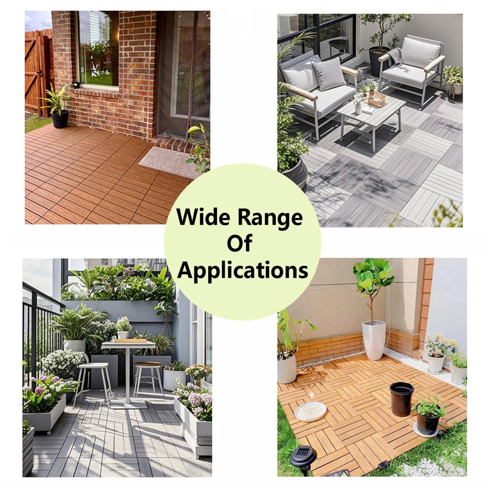 Piastrelle for terrazza ad incastro for patio, pavimenti in legno, antiscivolo, facile da installare, 4 doghe/9 pezzi