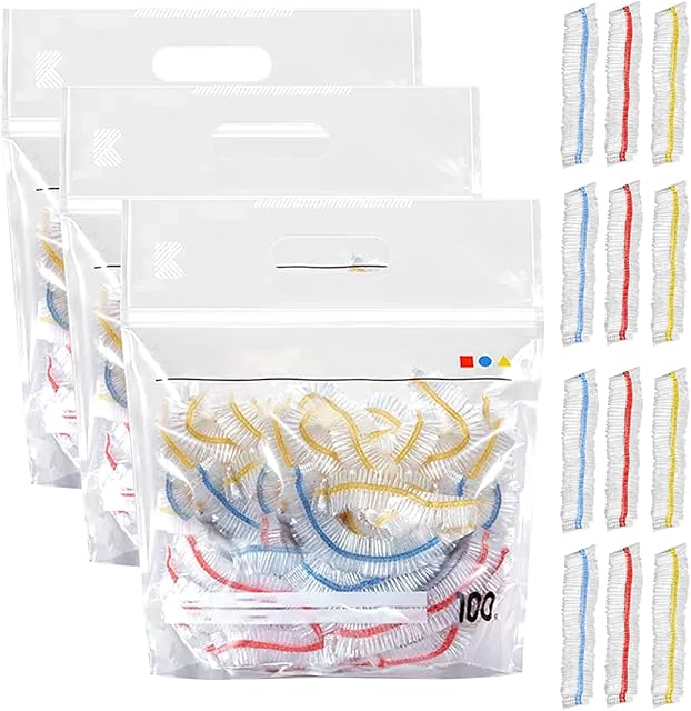 milaosk 300 Pcs Shrinkable Fresh Keeping Bags, Elastic Food Storage Covers Universal Cling Film Bags Plastic Bowl Lids for Food Fruit Preservation (Colorful)