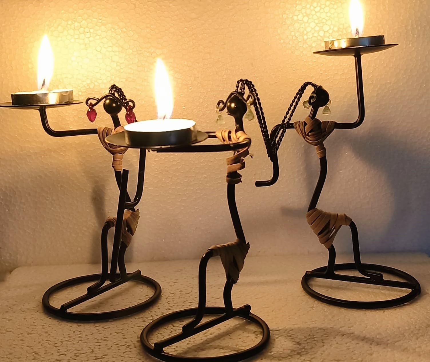HOMESUTRAADecorative Unique Bunda Ladies Candle Holder (Set of 3) for Home & Table Decor Idea [Size in CMs LXWXH - Lady#1-15X10.5X7.5 ; Lady#2-13X7.5X7.5 ; Lady#3-13.5X9.5X7.5]