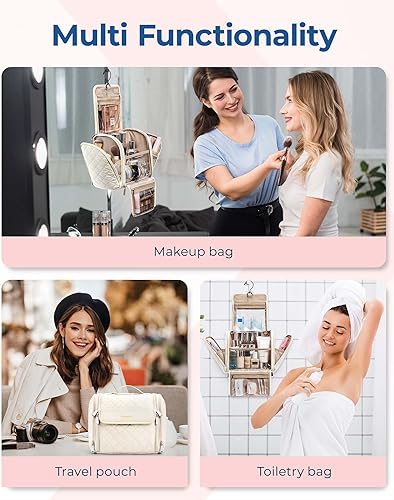 Miniatura 4 de BAGSMART Neceser de viaje, bolsa de maquillaje de gran capacidad, bolsas de cosméticos para mujeres con gancho para colgar, resistente al agua para