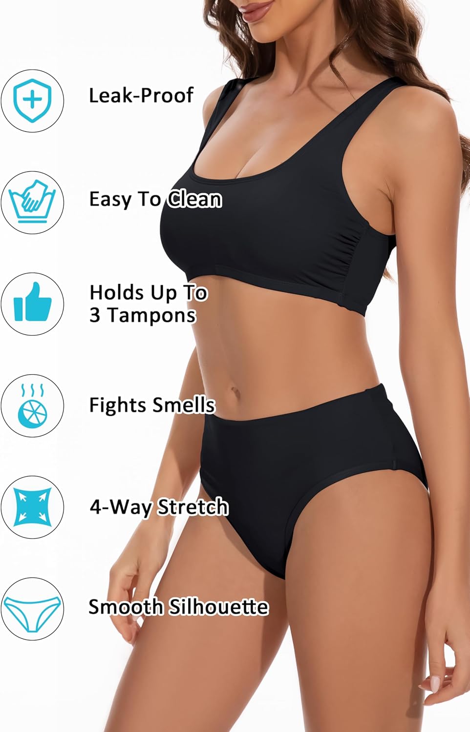 Beautikini Period Swimwear Two Piece Menstrual Leakproof Sporty Bikini Sets Bathing Suit Period Swimsuit for Teen Girls