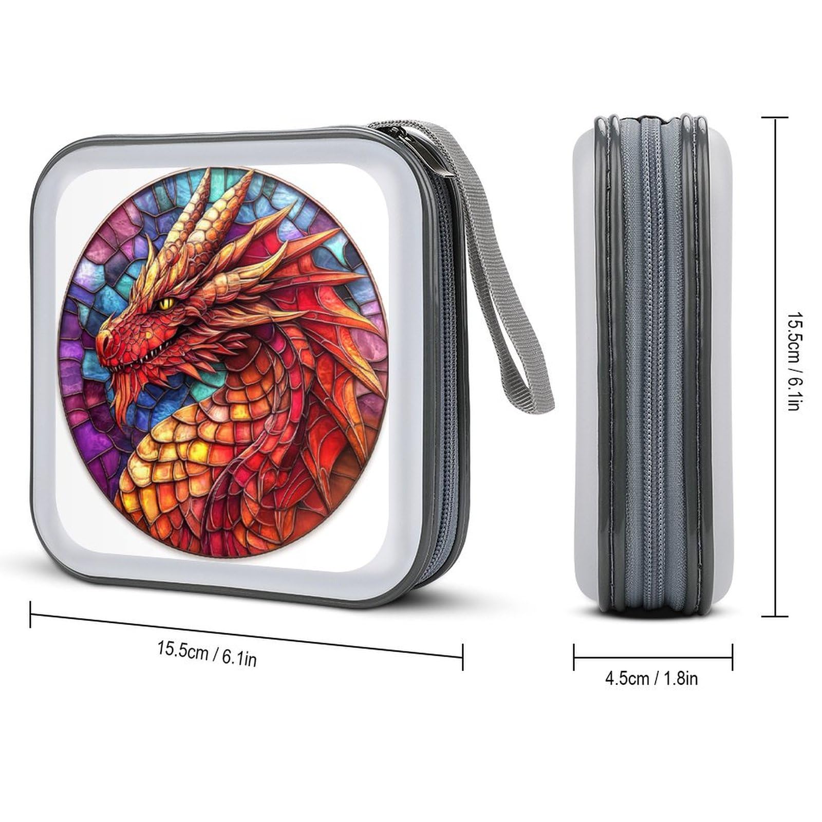 Stained Glass Red Dragon CD Case DVD Storage Case Portable