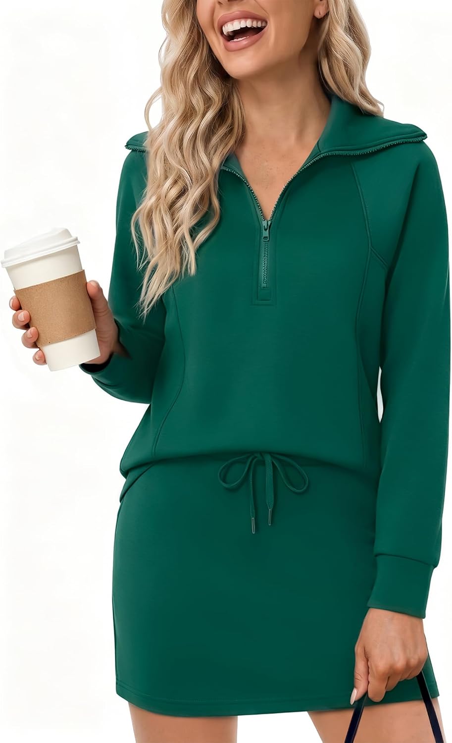 Casly Lamiit Half Zip Women 2 Piece Skorts Sets Athletic Sweatshirt Outfits | Long Sleeve, Spring Fall Travel, Tennis Workout Set