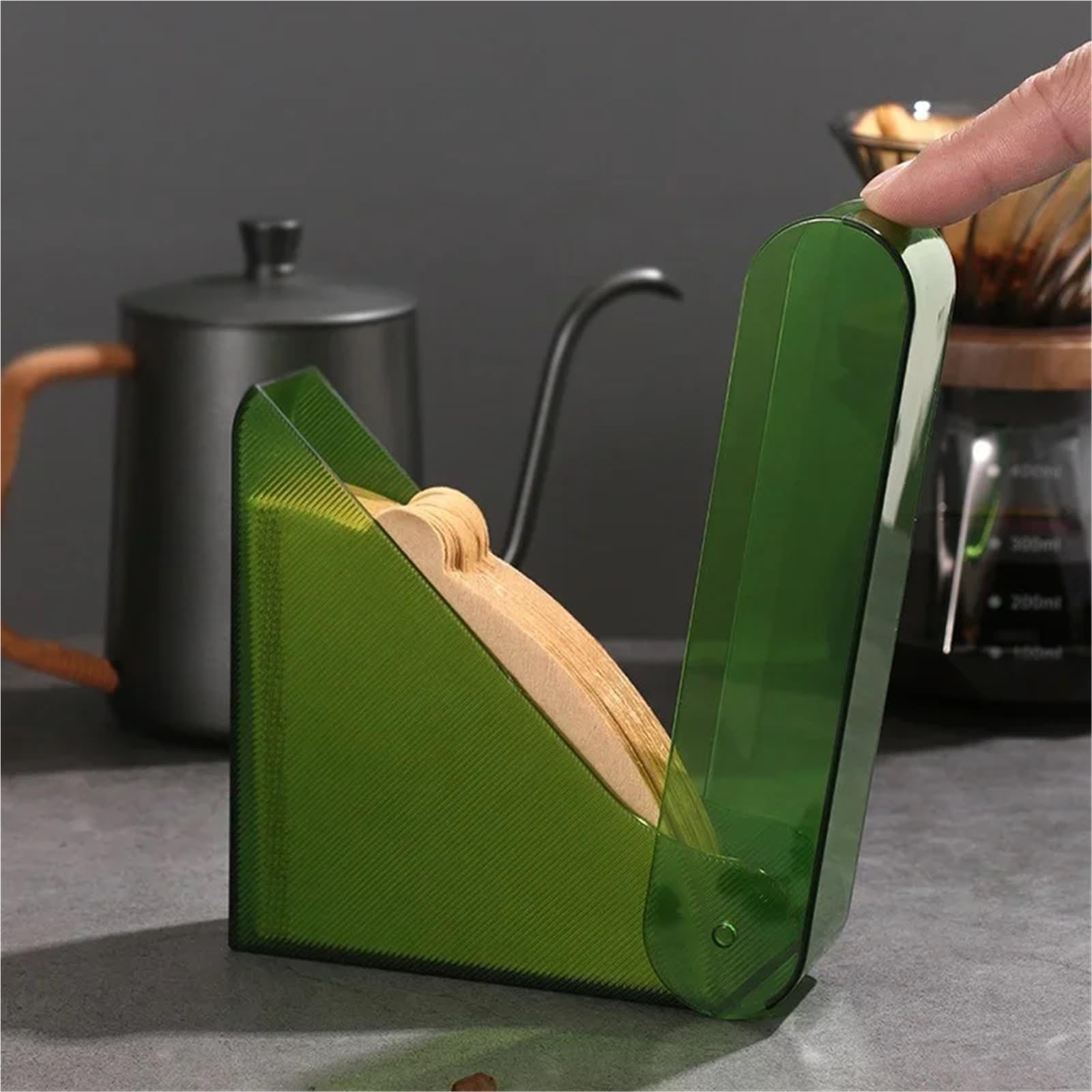 2 stücke Kaffeefilterpapierhalter Box Handtropfkaffeefilterpapier-Aufbewahrungsregal ABS-Abdeckung Filterpapier-Aufbewahrungsbox Kaffeewerkzeuge Für Kaffeebar(Green)