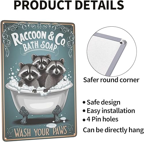 Miniatura 4 de Letrero de lata de baño de animales de 8 x 12 pulgadas, arte de pared de metal caprichoso para spa, baño de cabina y decoración peculiar de granja