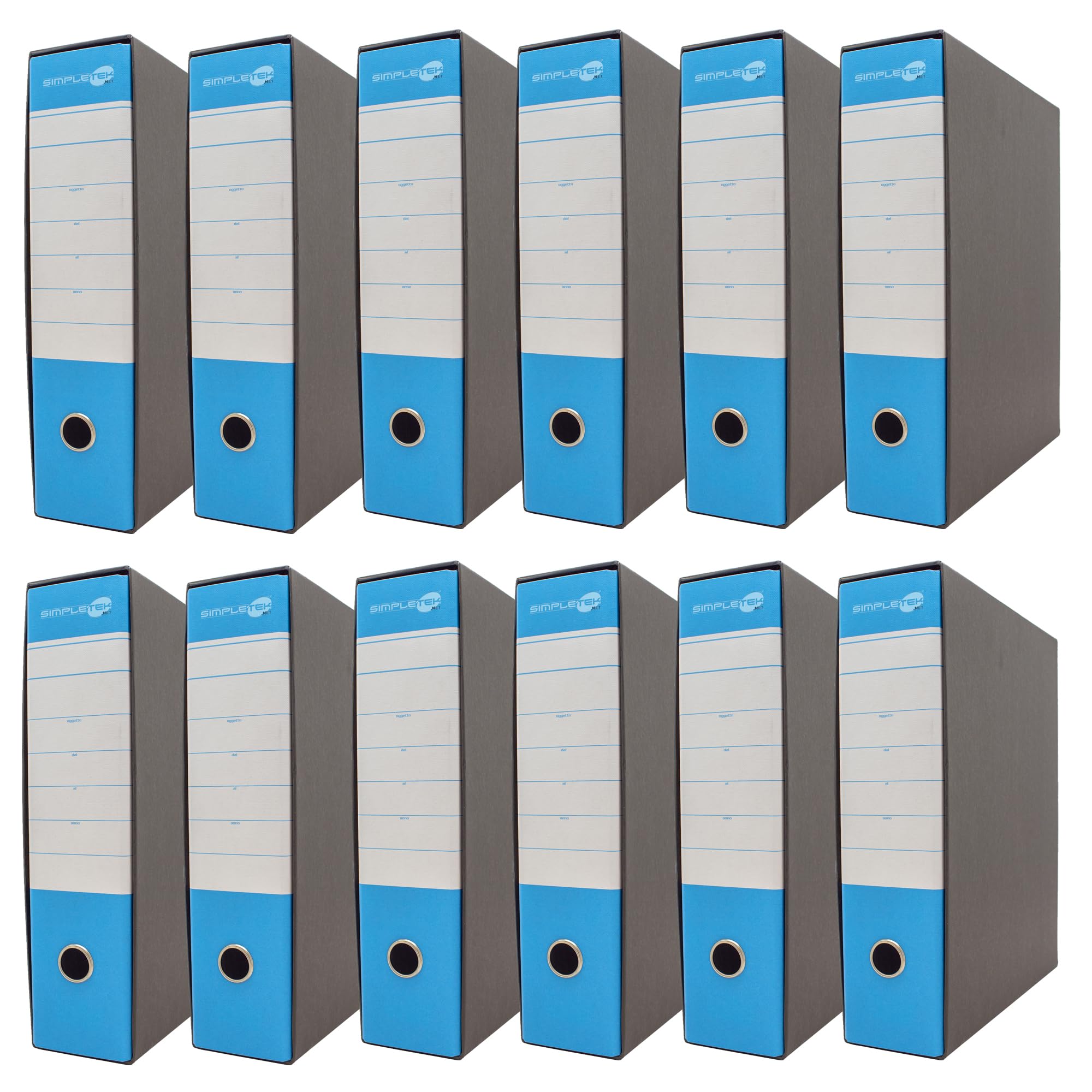 SIMPLETEK - 12x Raccoglitore ad Anelli per Buste e Documenti Azzurro/Celeste Nero Registratore Protocollo 0201150 P.BL (12 pezzi)