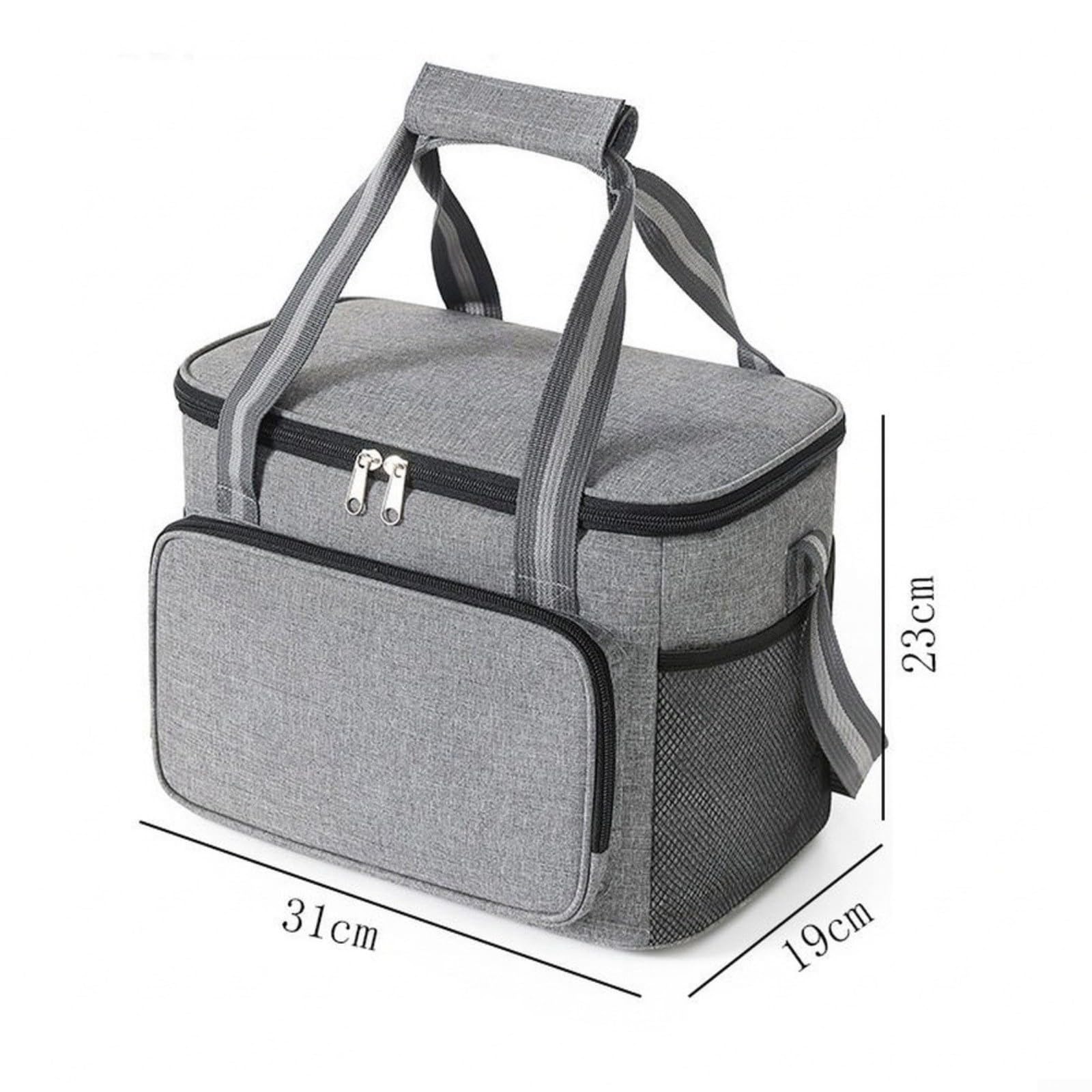 Lonchera térmica con correa ajustable para el hombro, bolsa térmica PEVA para la escuela, picnic, playa, 31 x 23 x 19 cm, tela Oxford, gris
