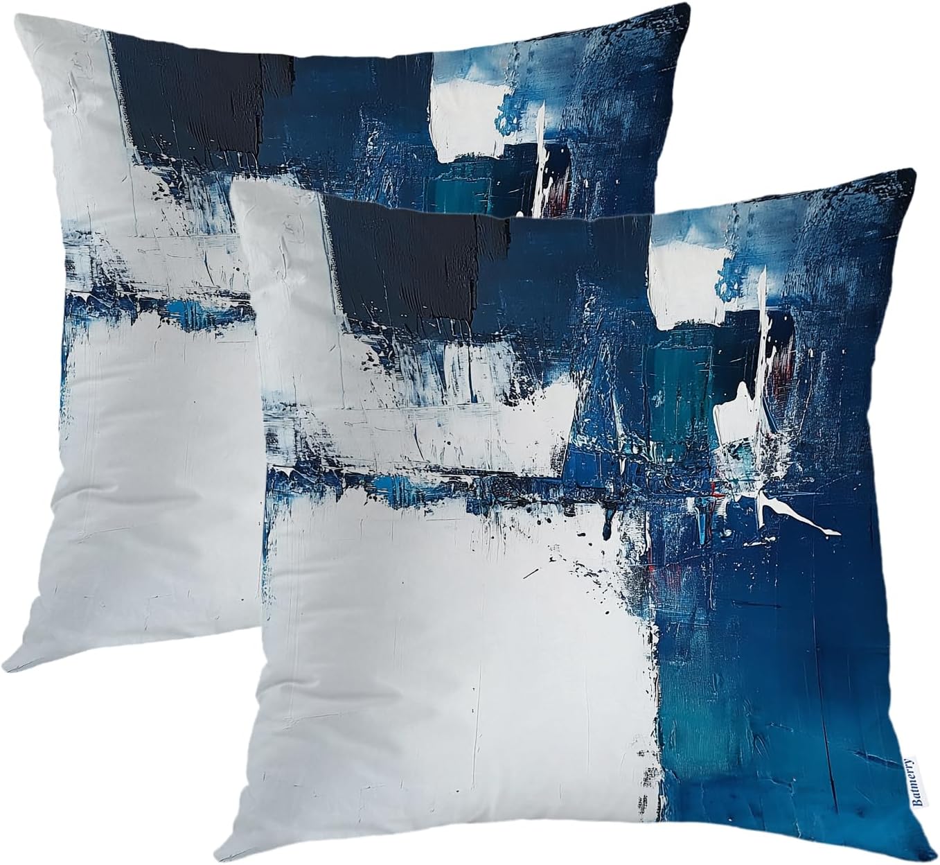 Batmerry Modern Abstract Artwork Throw Pillow Covers, Azure Blue Grey Turquoise Decorative Pillow Covers Digital Printing Blended Fabric for Couch Sofa Bed Invisible Zipper 18X18 in(Set of 2)