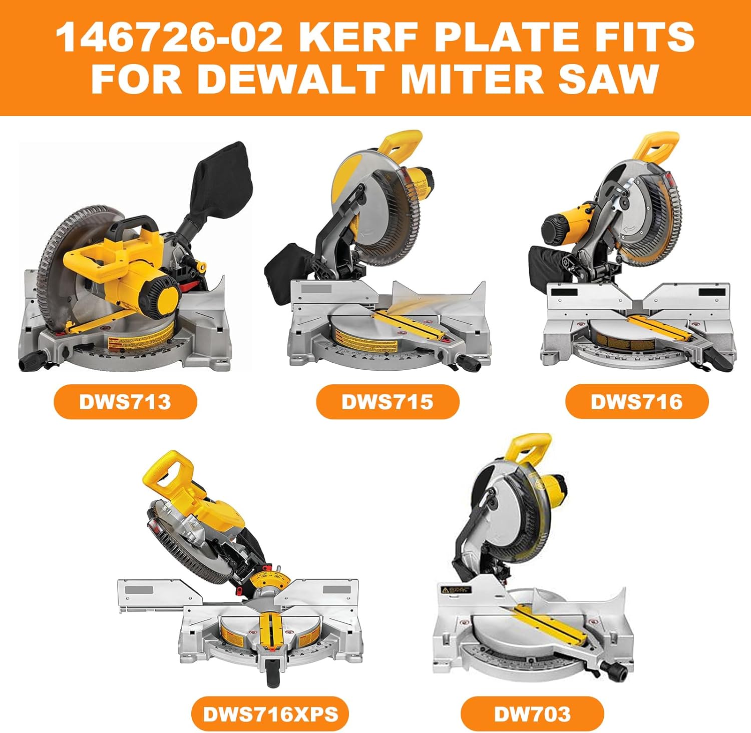146726-02 Kerf Plate Replacement Compatible with DeWalt Miter Saws DWS715, DWS716, DWS713, DW705 - Throat Plate Table Insert Assembly