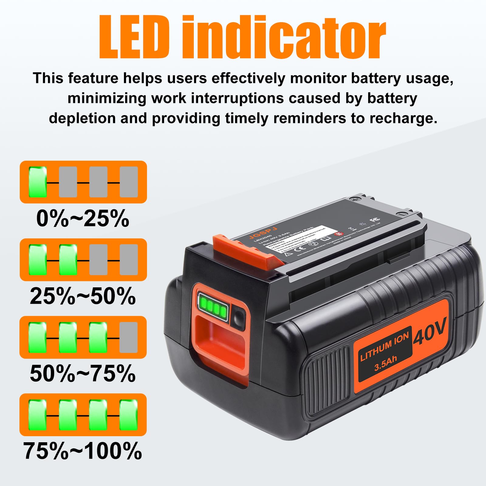Batería de repuesto para batería Black and Decker de 40 V LBX2040 LBXR36 LBXR2036 LST540 LCS1240 LBX1540 LST136W de repuesto para baterías de litio Black&Decker de 40 voltios MAX de 3,5 Ah