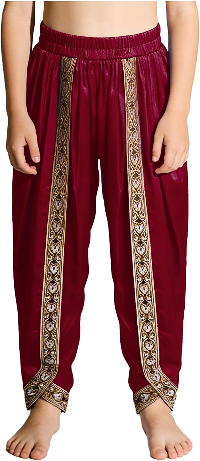 Boys Traditional Indian Dhoti Pants Embroidered Satin Garba Dance Harem Pants for Diwali Wedding Guest Cultural Event