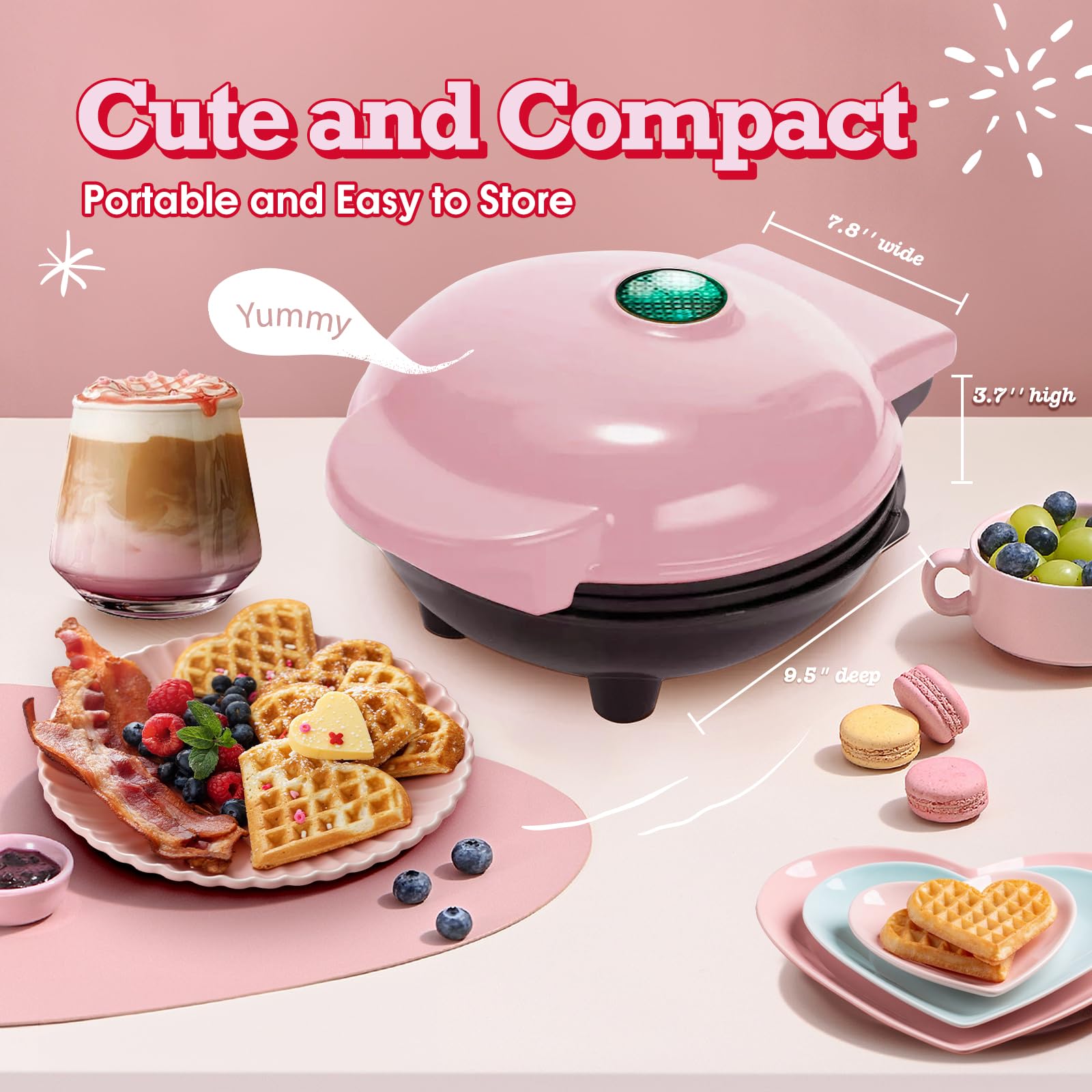 Waffeleisen (Herz), kleiner Waffelmacher, Keto, Mini-Waffeleisen für Kinder, Familie und Einzelpersonen, 17,8 cm, antihaftbeschichtete Kochplatten mit schneller und gleichmäßiger Erwärmung