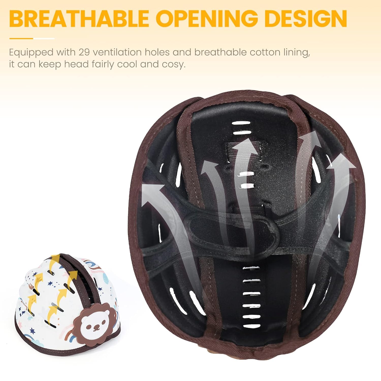 Baby Head Protector for Crawling and Walking, Anti-Collision Soft Infant Helmet for 6-24 Months, Breathable & Ultra-Lightweight & Expandable and Adjustable (Brown Lion)