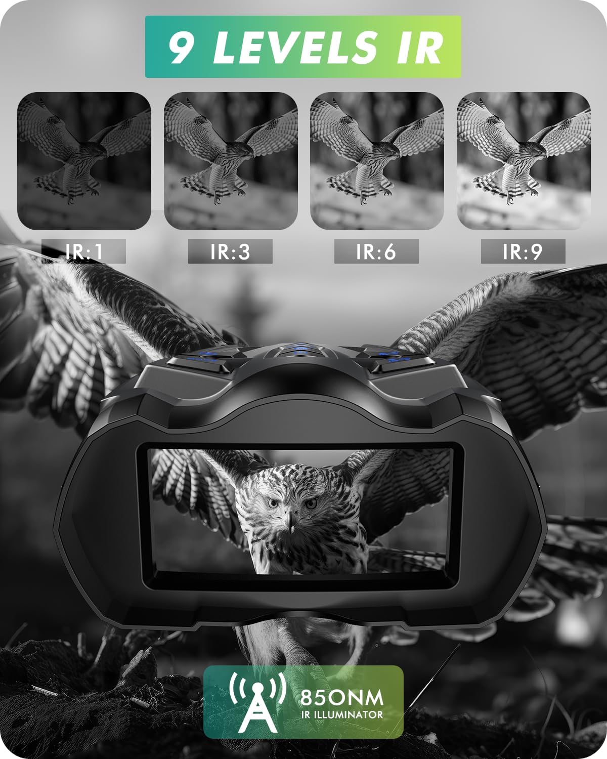 Night Vision Goggles - 4k Infrared Binoculars with 3.5" HD Screen -16X Digital Zoom 9 Gear Nightvision Binocular for Adults - 5000mAh Up to 12H with 32GB TF Card - Gifts for Hunting Outdoor - Image 3