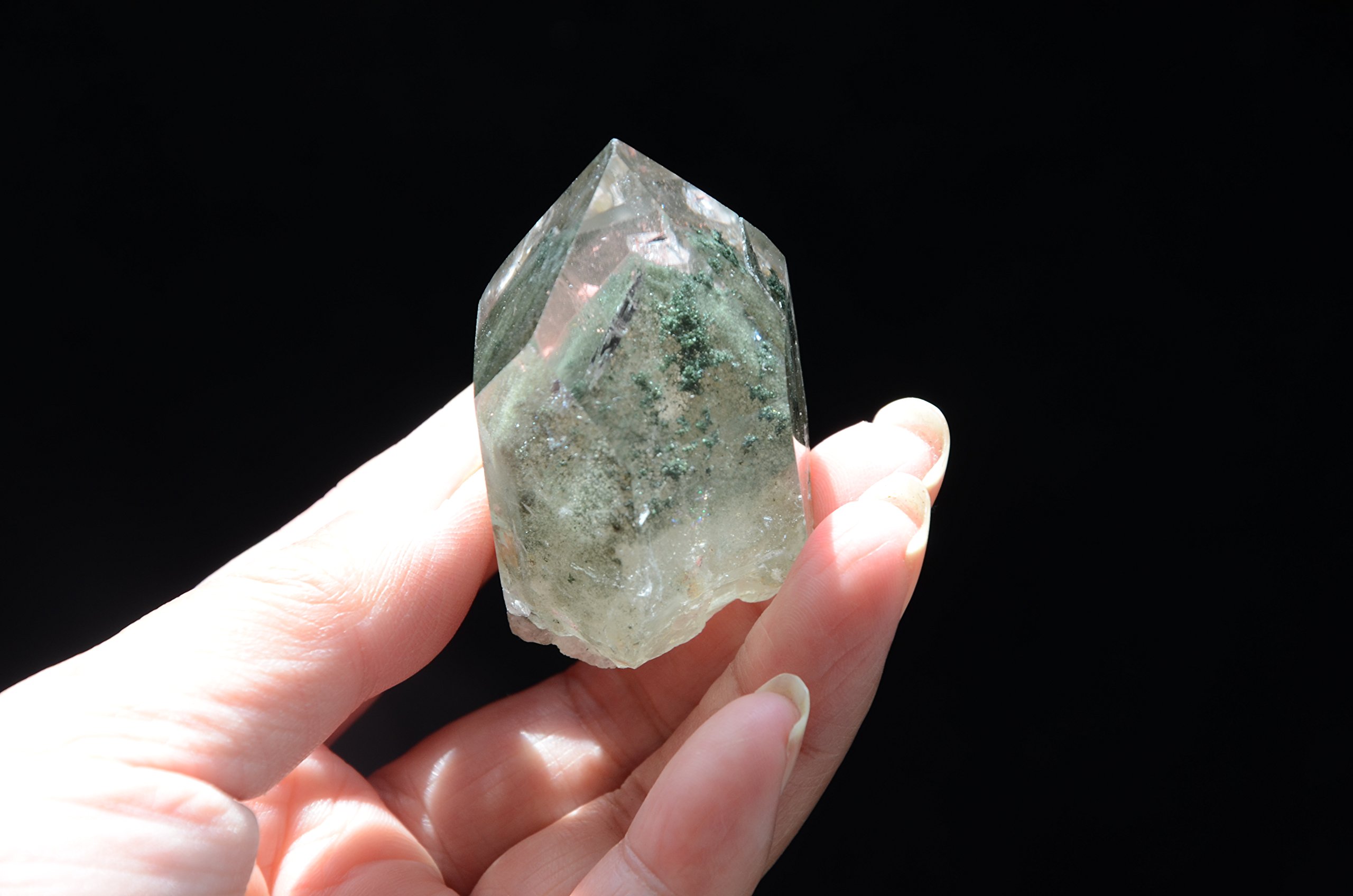 Real Tibet Himalayan High Altitude Clear 6 Sided Single Terminated Crystal Point Quartz Bacchetta da 1,92 Pollici con Fantasmi Verdi Spirituale Crystal Specimen
