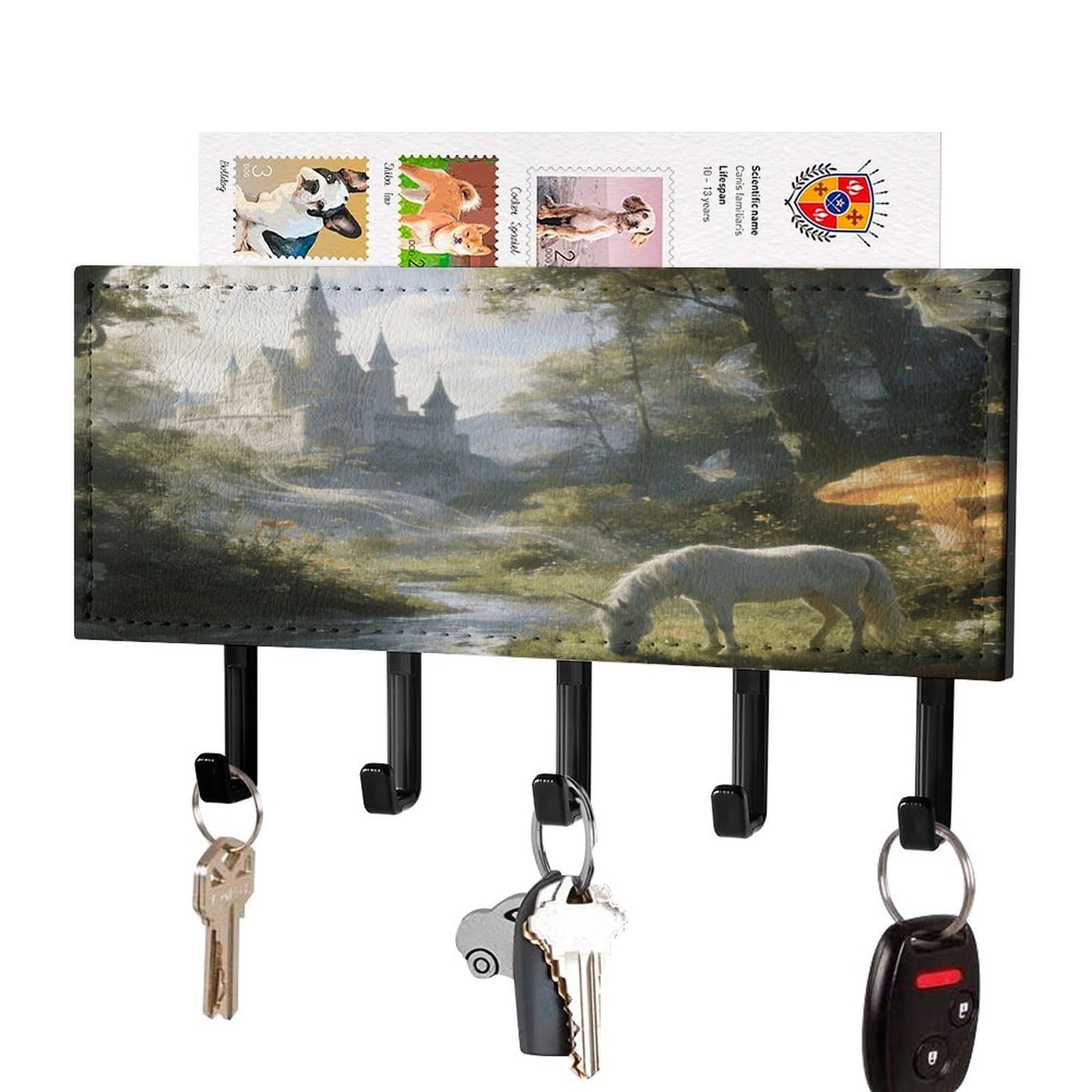 Colgador de llaves adhesivo Forest Fairy Castle para pasillo con bandeja