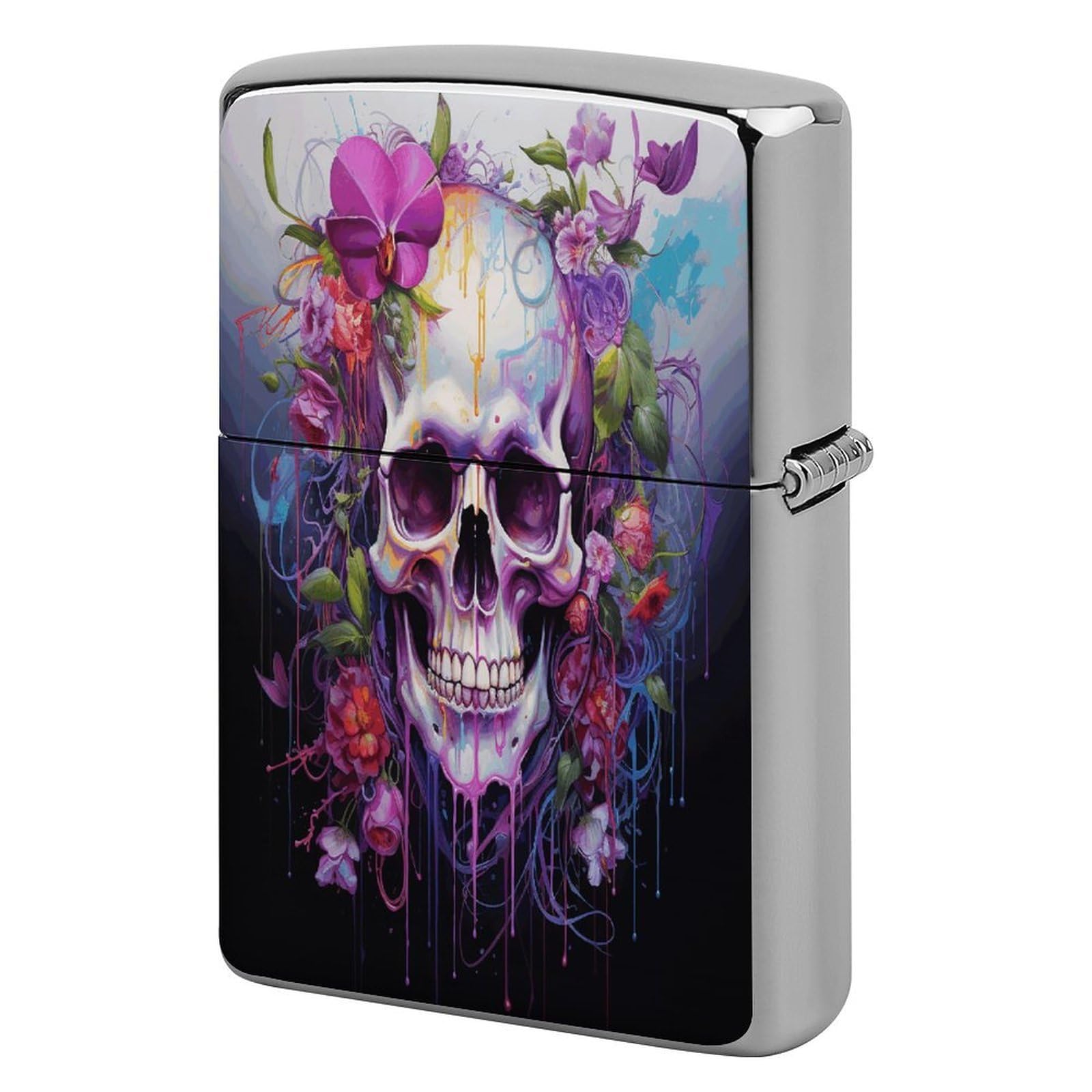 Fodpand Style Flowers And Skulls Metal Lighter Case Cover Lighter Sleeve