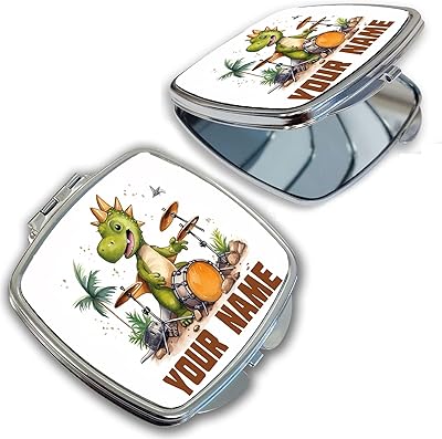 Bleu Reign Compact Personalized Pocket Mirror Custom Name Dinosaur Band Drums