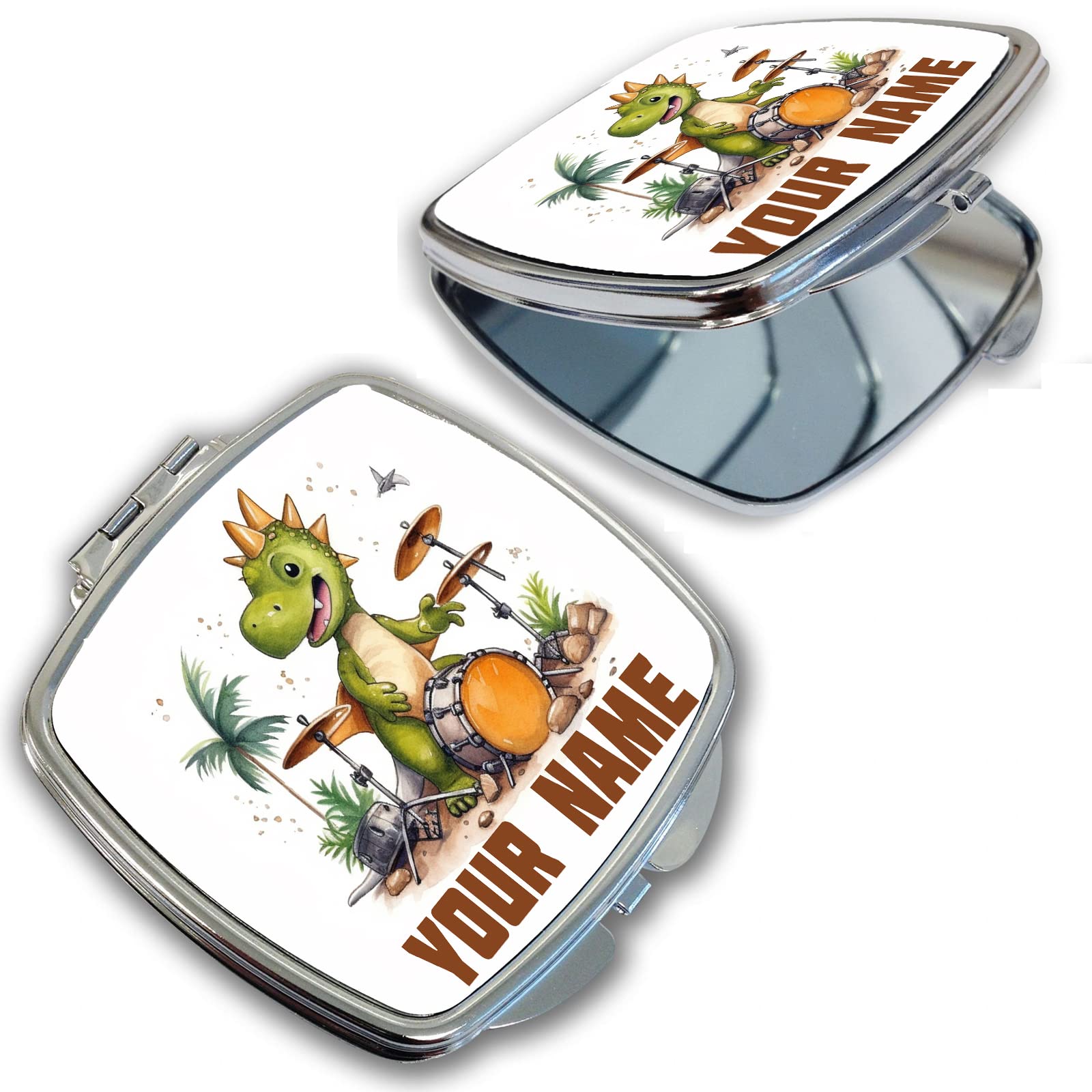 Bleu Reign Compact Personalized Pocket Mirror Custom Name Dinosaur Band Drums