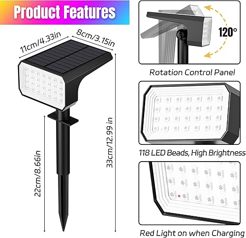 Miniatura 8 de Luces de punto para exteriores que cambian de color, 10 unidades28 LED 7 modos de encendido y apagado automático, focos solares de paisaje, IP67