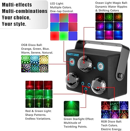 Miniatura 2 de Luz de discoteca para fiesta, proyector de estrellas, luz nocturna, luces estroboscópicas, luces de bola de discoteca, luz oceánica, activada por
