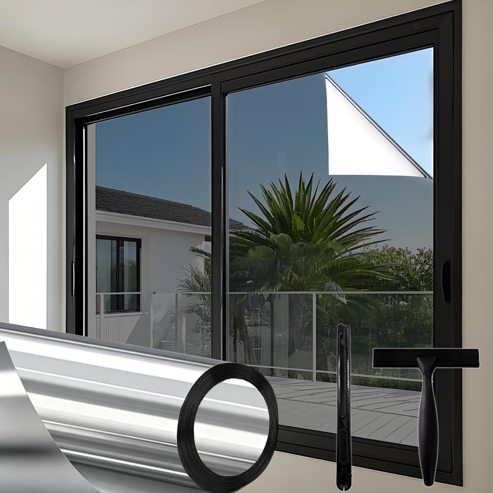 Lámina protectora para espejo de ventana, protección contra el calor sin residuos, autoadhesiva, protección solar para interior de ventana, protección UV, lámina reflectante para ventana (plata