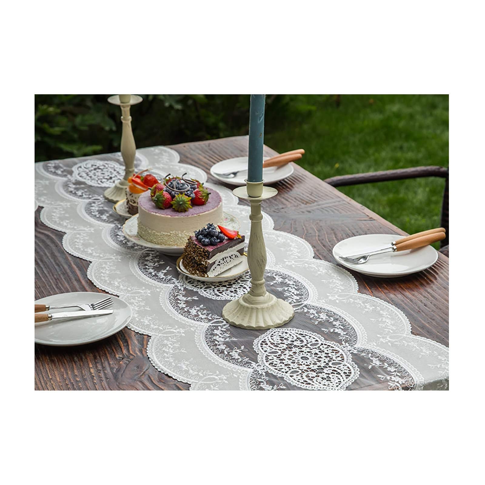 KnBoB Polyester Weiß Transparente Mesh Spitze Stickerei Tischläufer Herbst Größe 40x90CM