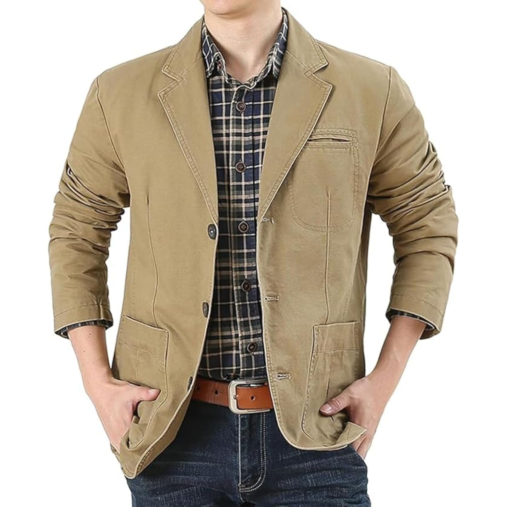 Men's Notch Lapel Vintage Style Denim Suit Blazer Jacket Sport Coat