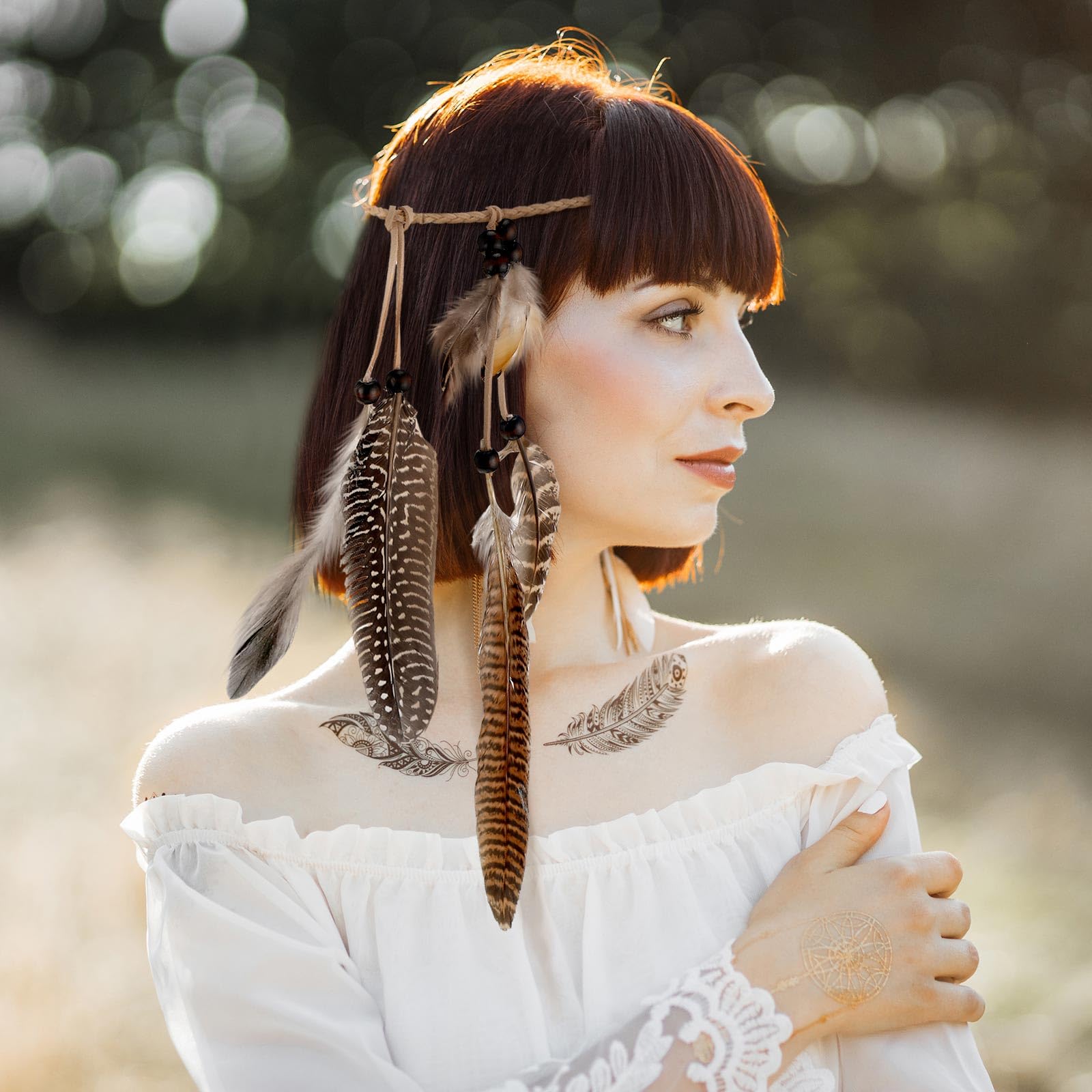 4 Pack Feather Hair Clips Handmade Boho Feather Headband  display picture 3