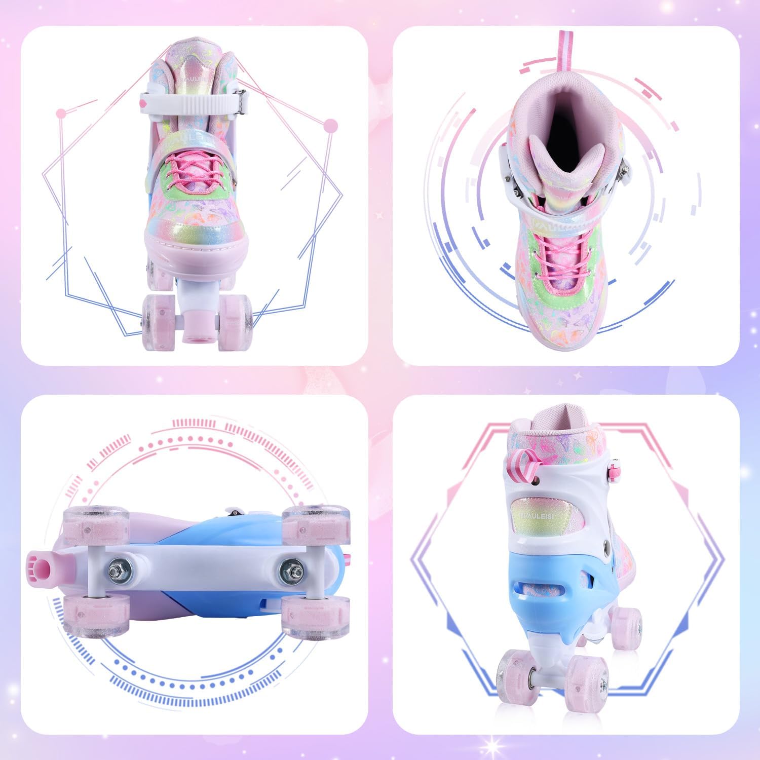 Kids Roller Skates, 4 Size Adjustable Quad Skates with All Light Up Wheels, 10C to 8 Rollerskates for Toddlers, Beginners, Boys, Girls, Outdoor, Indoor - Image 7