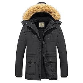 WenVen Men\'s Winter Coat Quilted Parka Jacket with Removable Hood (Charcoal, M)