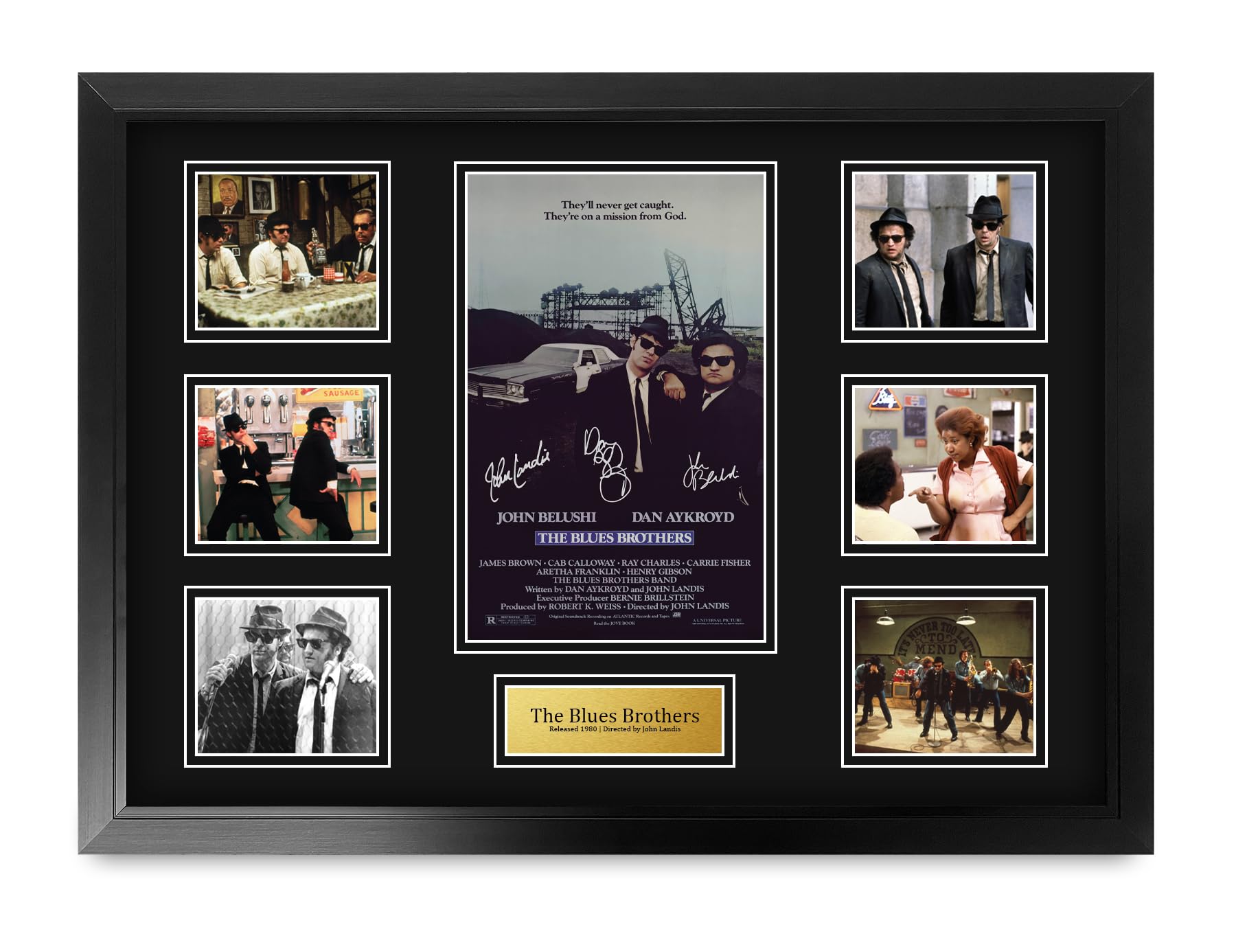 HWC Trading The Blues Brothers Dan Aykroyd, John Belushi Geschenke Geduckter Poster Signiertes Autogramm Foto für Fans von Film Memorabilien - A2 Gerahmt (ID-006433)