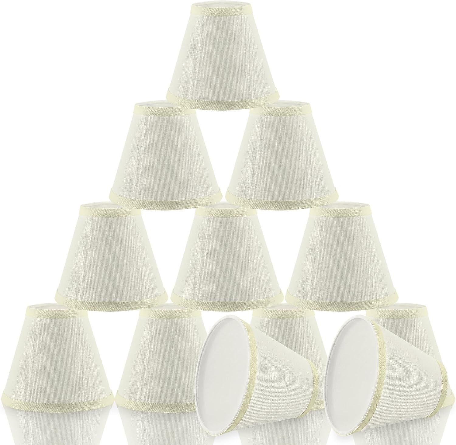 12 Pack Chandelier Lamp Shades, 3x6x5 Inch Natural Linen Fabric Clip On Bulb, Small Drum Shaped Lampshade, Beige Replacement Shade for Ceiling Lights Floor Lamps Home Decor