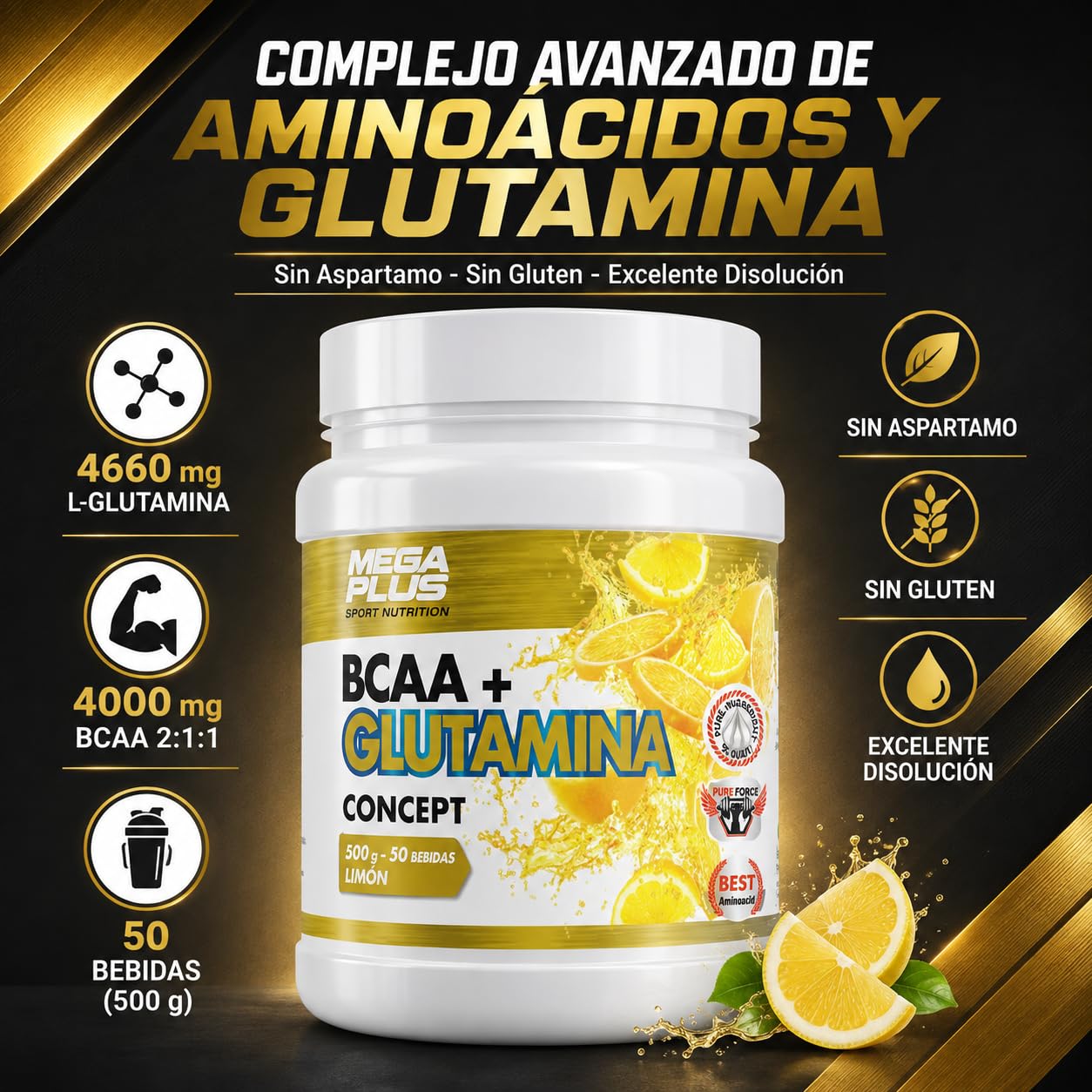 MEGAPLUS BCAA+GLUTAMINA CONCEPT limon 500gr. – soin conçu pour une utilisation régulière, convient à ceux qui recherchent un produit fiable au quotidien, poids 500 g et devient un allié fiable dans la