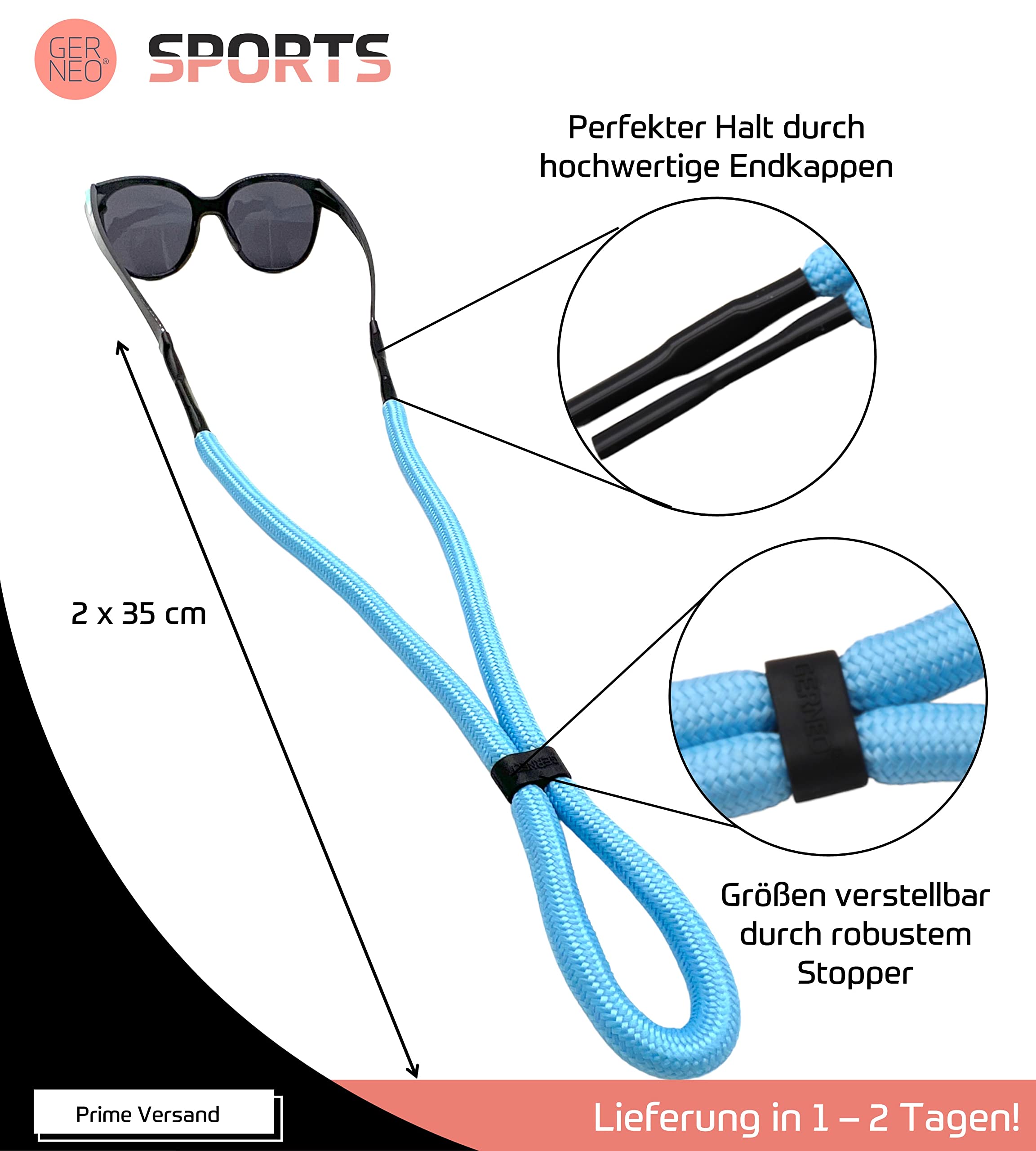 ORIGINAL – schwimmfähiges Sport Brillenband Neopren – leuchtet im Dunkeln – verstellbar mit Kabelzug – wasserfestes Sportbrillenband & fester Halt für Wassersport