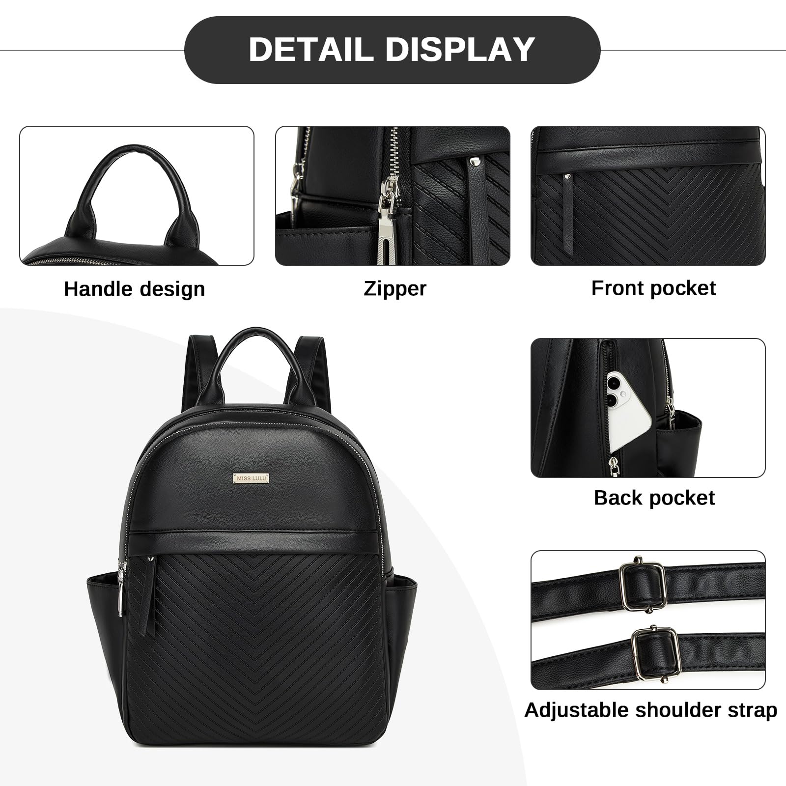 Miss Lulu Sac à dos femme élégant en cuir PU, sac à dos pour femme, imperméable, sac à dos pour travail, étude, voyage et shopping