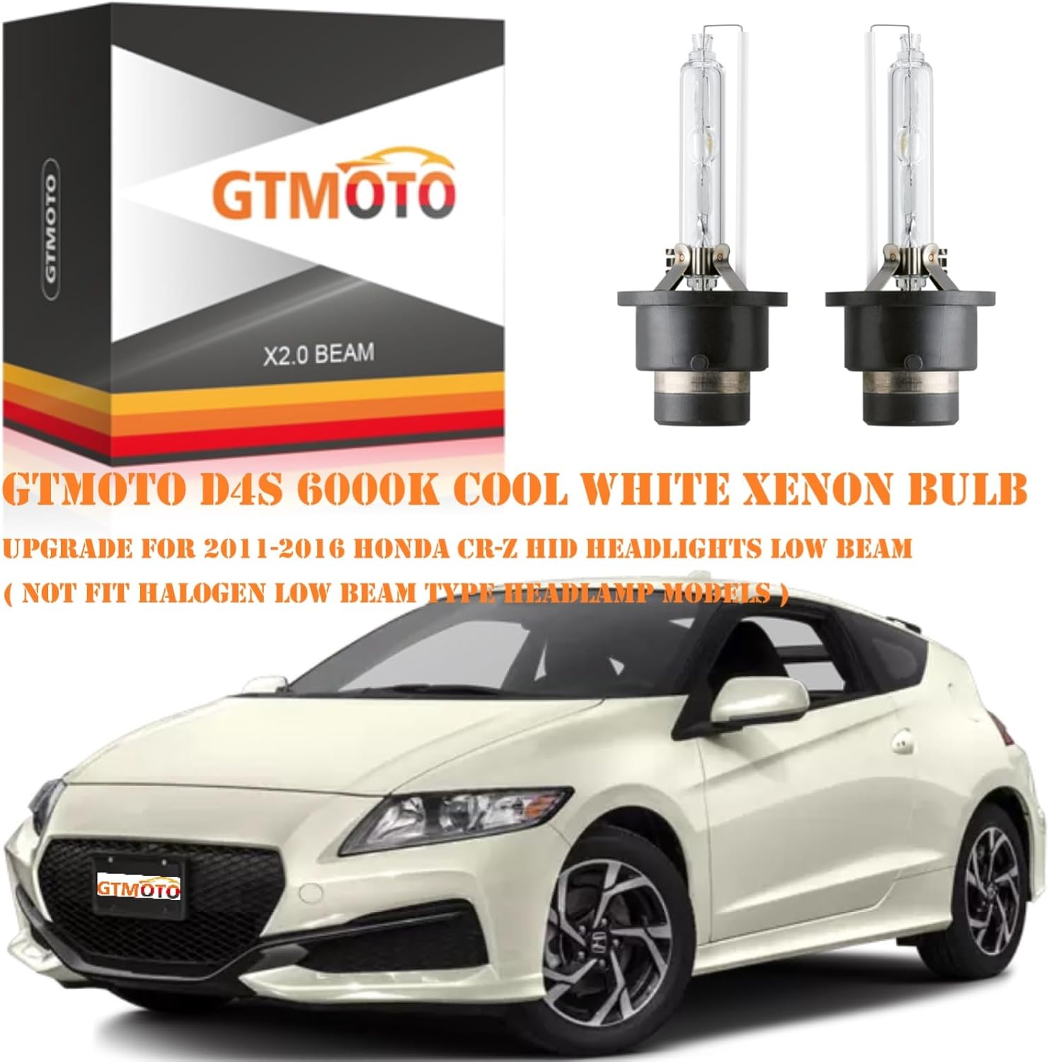 for 2011 2012 2013 2014 2015 2016 Honda CRZ CR-Z Headlight HID Low Beam with D4S Xenon Bulb, 33116-SZT-G01 OEM 35W D4SC1 Headlamp, 6000K Bright White AFS Dipped Lights, 2-Pack
