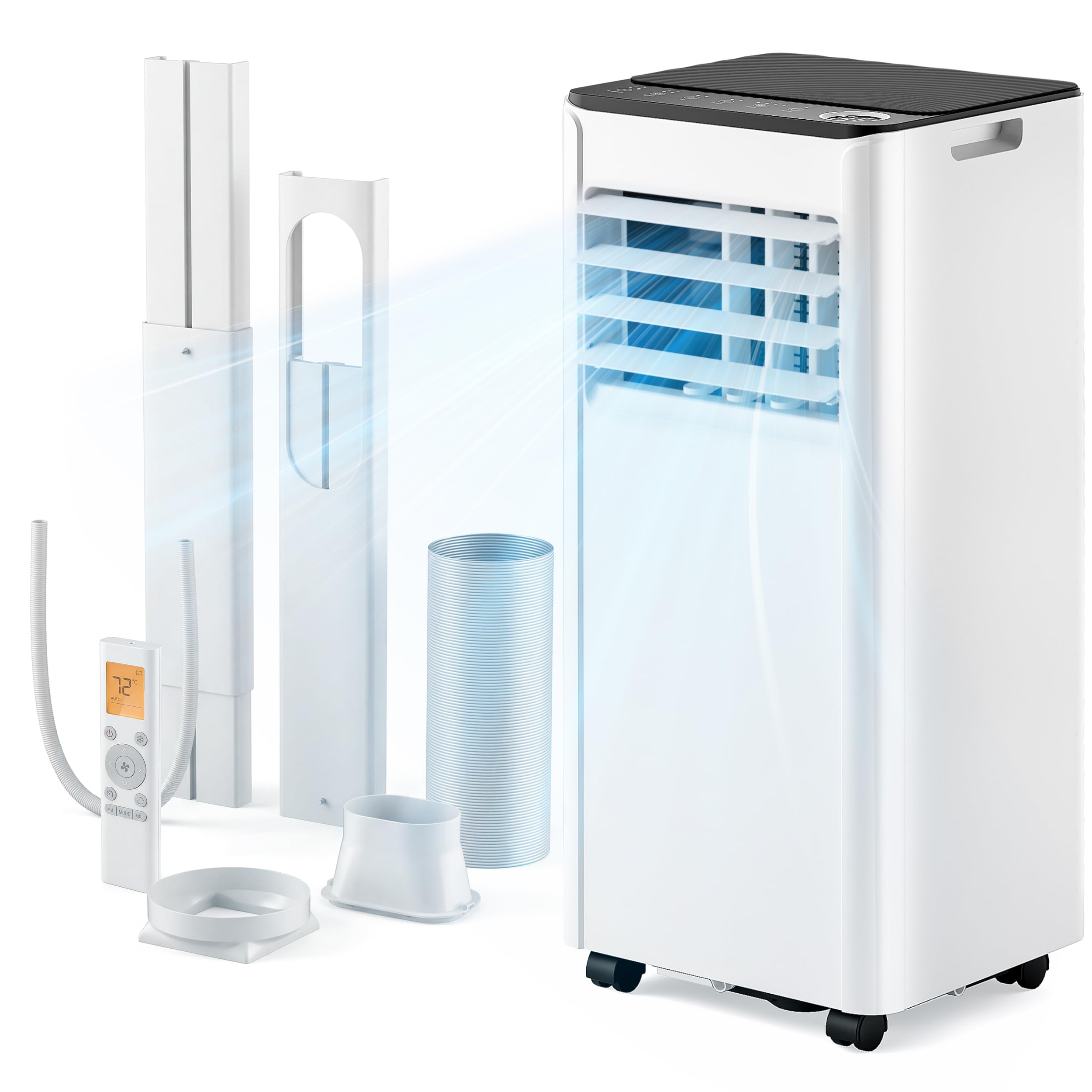 Air Conditioning Unit - Portable Air Conditioner 9000 BTU 4-in-1 Energy Efficient Cooling & Dehumidifier Quiet Operation Digital Display Window Kit 24-Hour Timer Covers Up to 215 sq.ft (20㎡)