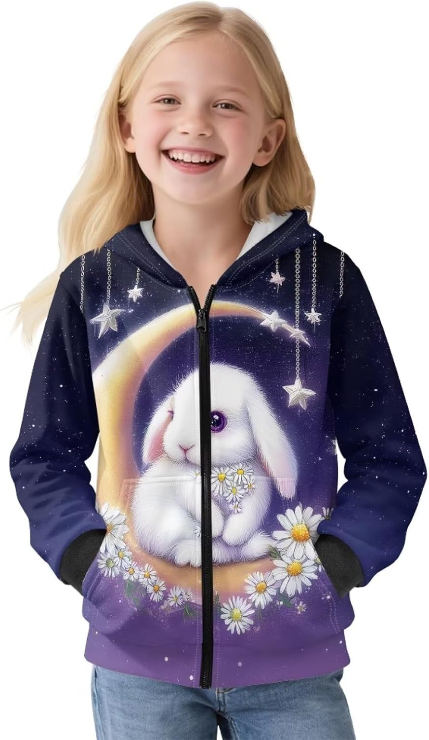 Uourmeti Zipper Up Sweatshirt for Girls Fleece Zip Up Hoodies Graphic Jacket with Pockets 6T 16T