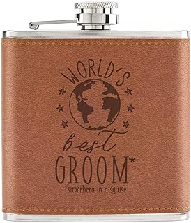 World's Best Groom Petaca de piel sintética de 6 onzas, color marrón